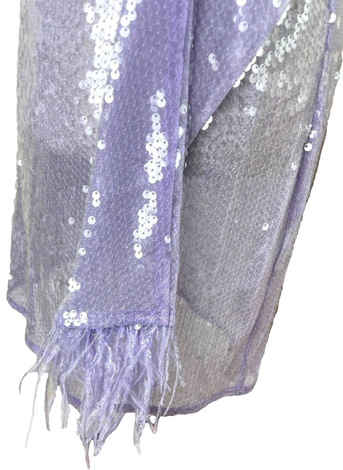 Lilac Full Sheer Sequin Mini Dress Feather Detail Women’s UK Size 8