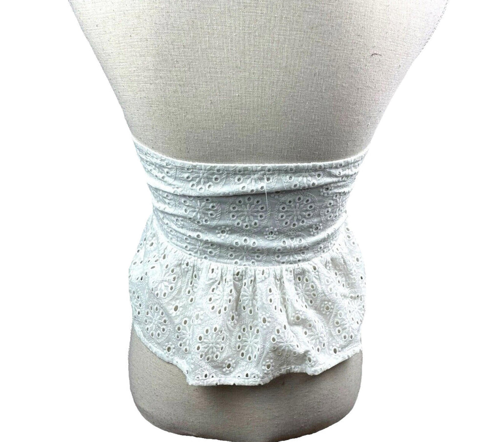 White Strapless Peplum Top Embroidered Daisy Design Women’s UK Size 8