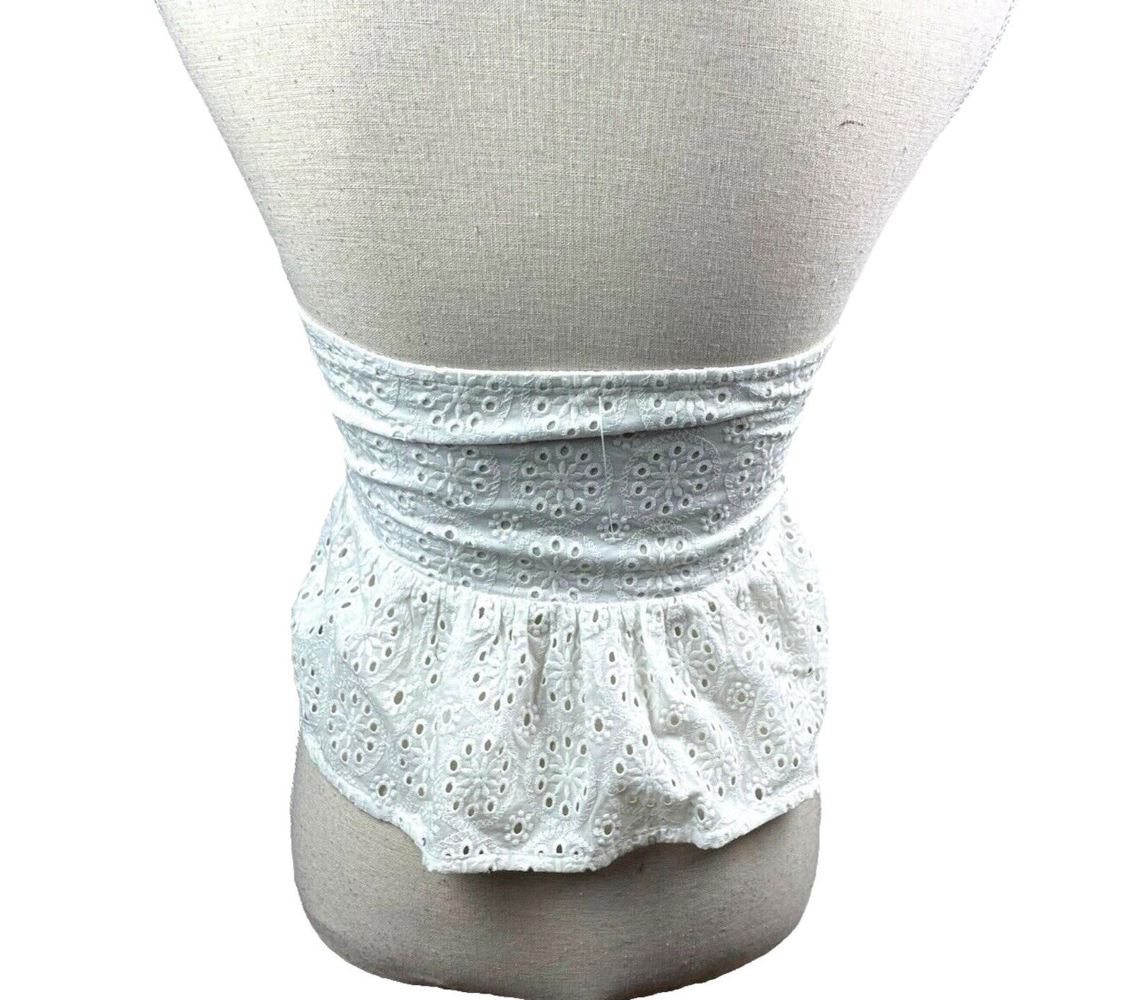 White Strapless Peplum Top Embroidered Daisy Design Women’s UK Size 8