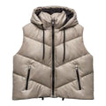 Zara Gilet Women's UK Size XS Faux Leather Puffer Beige Hooded Waist Coat