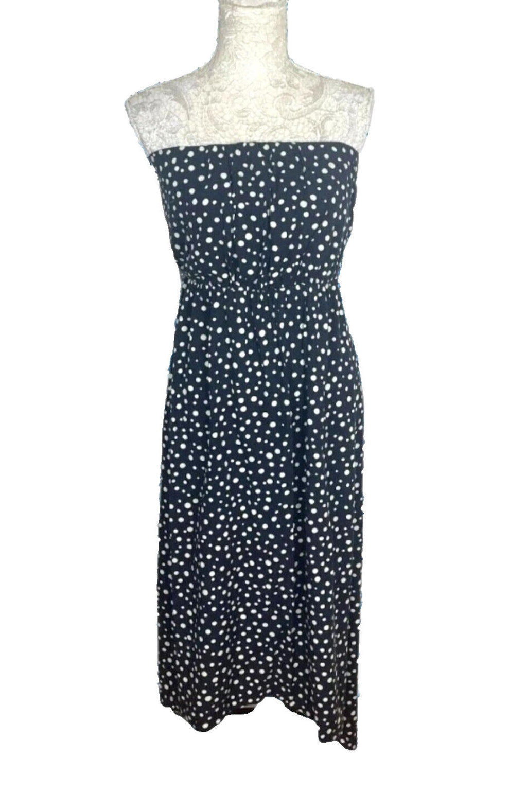 AX Paris Maxi Dress Polka Dot Navy & Cream Women's UK Size 10