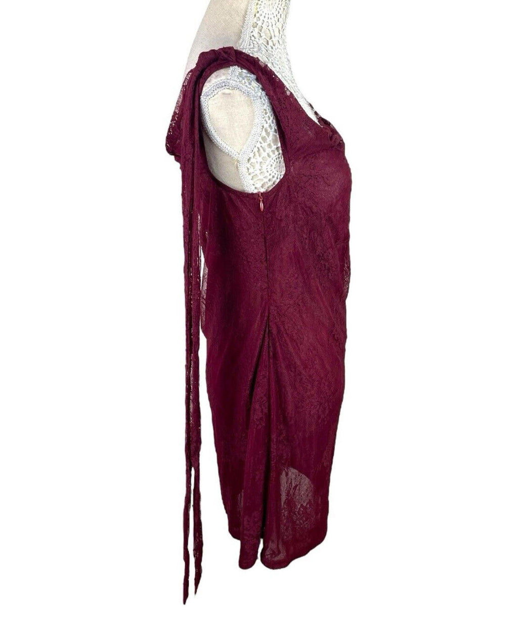 Pretty Little Thing Deep Red Lace Mini Dress Lined Women’s UK Size 16