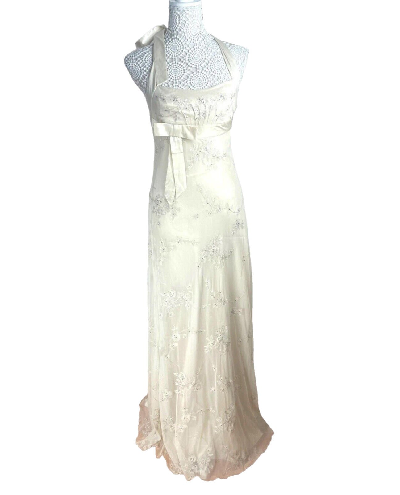 Monsoon Bridal Dress Hand Beaded Lined Halterneck Women’s UK Size 8