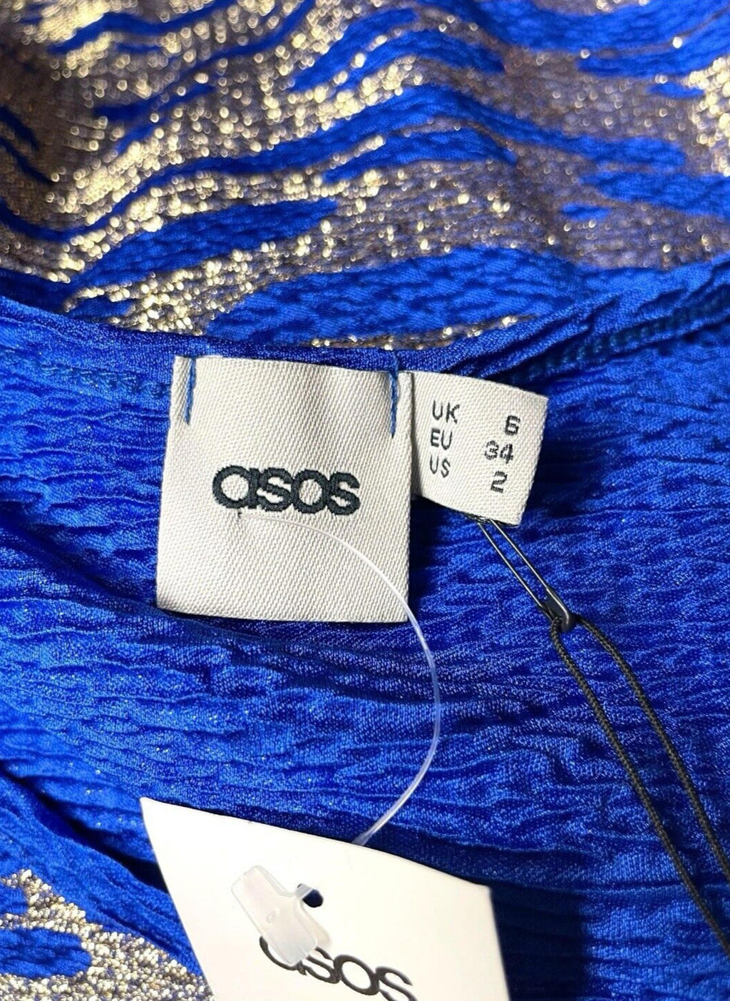 ASOS Blue & Gold Shimmer T-shirt Mini Dress Oversized Women’s UK Size 6