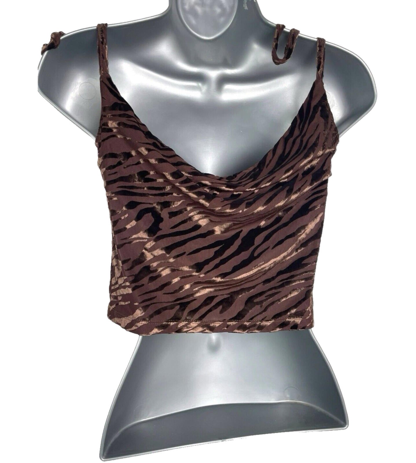 Figa Brown Velour Crop Top Animal Print Scoop Neck Women’s UK Size 6