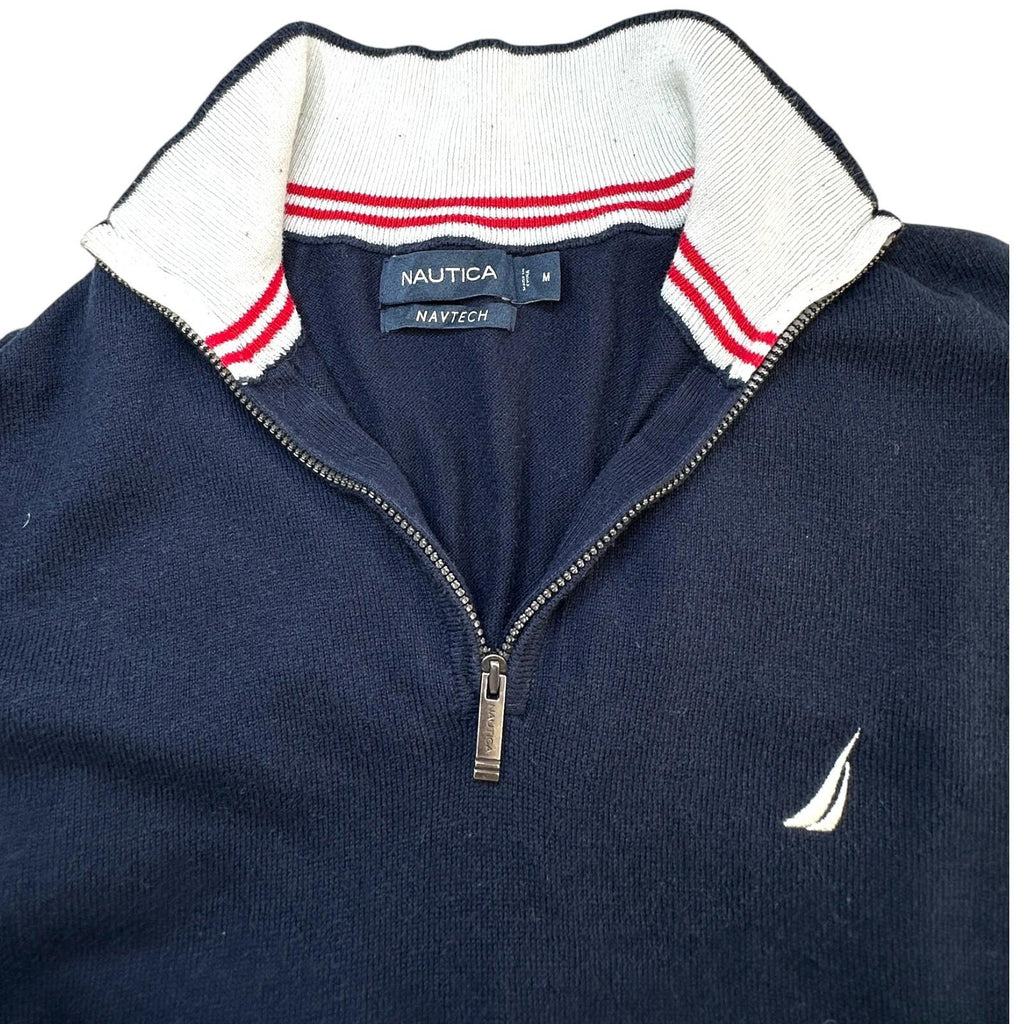 Nautica Knit Jumper Men's UK Size M Blue Long Sleeve 1/4 Zip Embroidered Logo