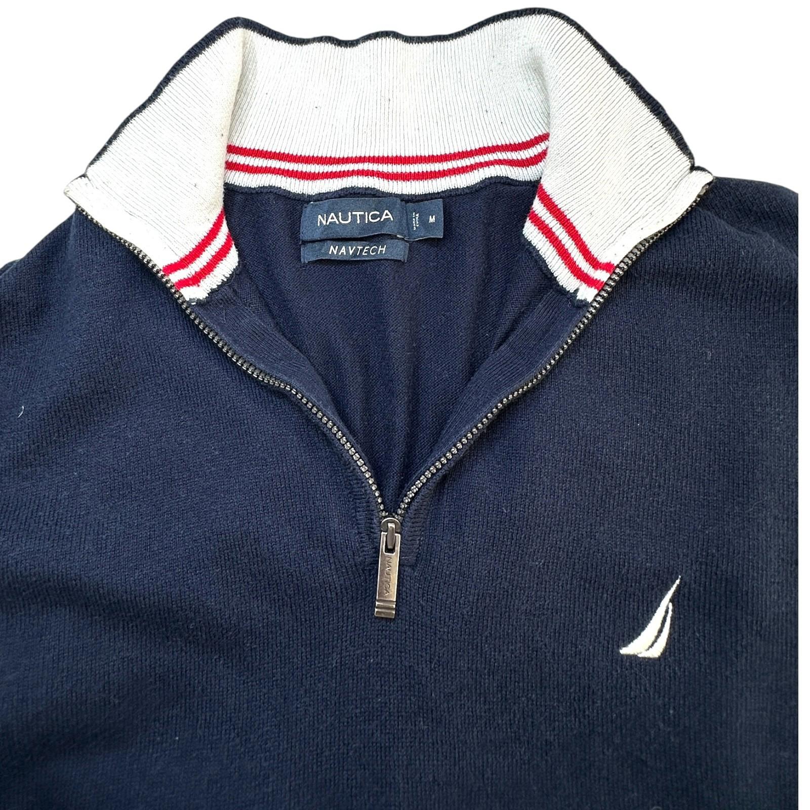 Nautica Knit Jumper Men's UK Size M Blue Long Sleeve 1/4 Zip Embroidered Logo