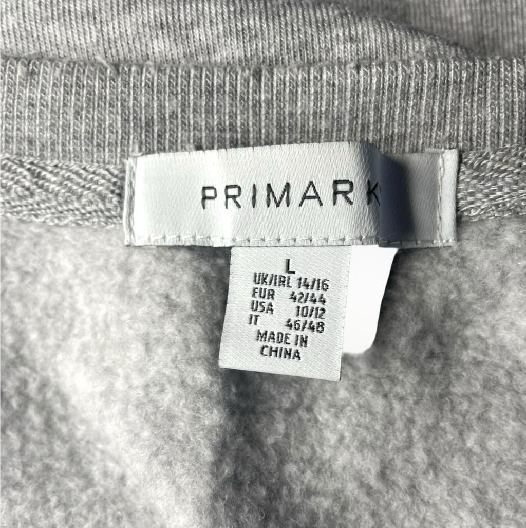 Primark Dragonfly Sequin Jumper Women’s UK Size L Cropped Light Grey Gold Detail