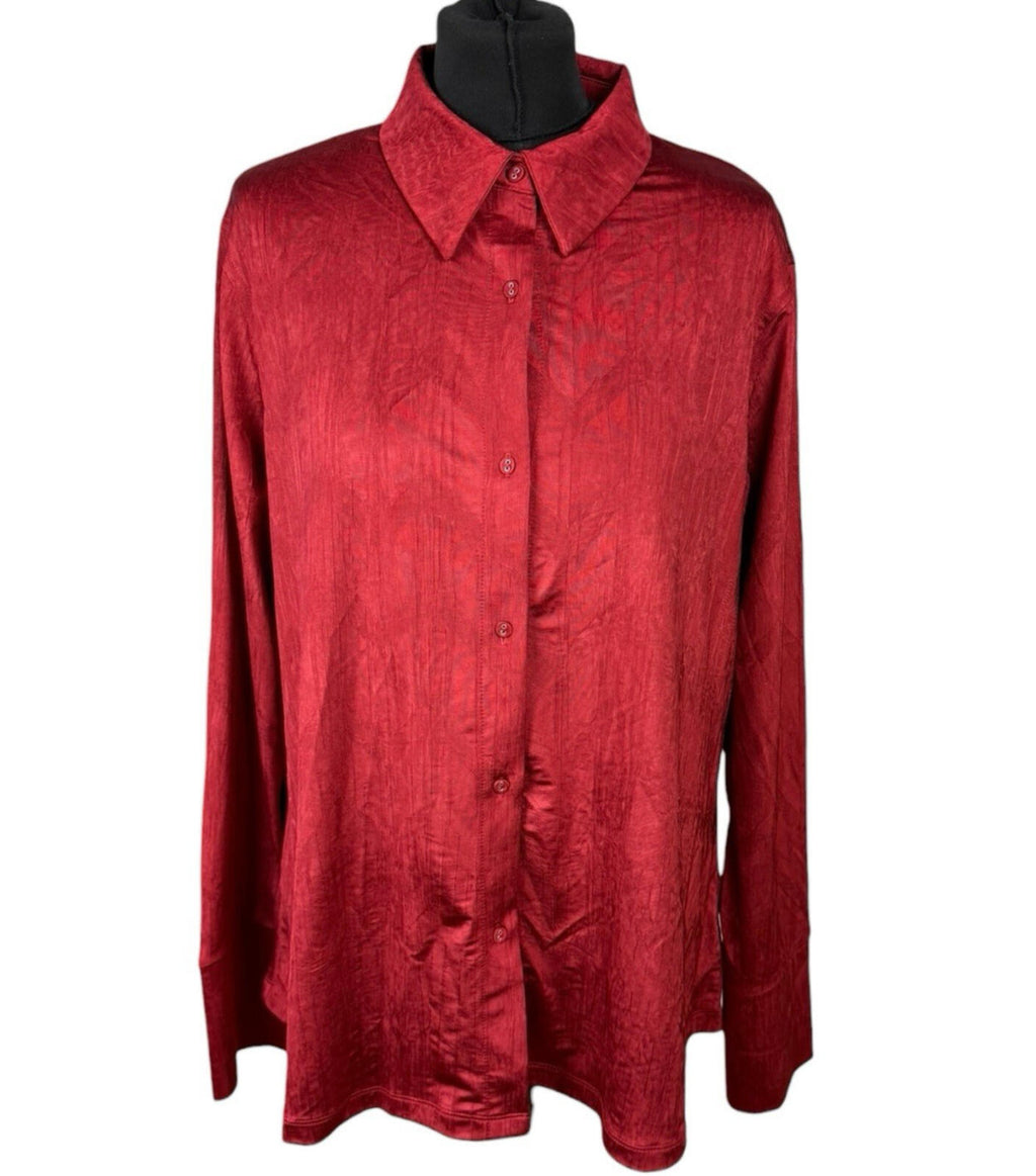 Next Satin Shirt Blouse Women’s UK Size 20 Long Sleeve Collared Red