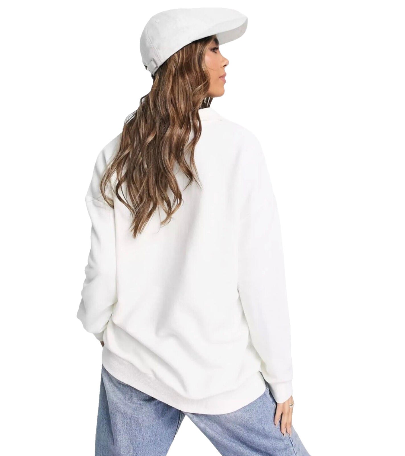 Stradivarius Over Sized Jersey Jumper Collared White Chicago Women's UK Size XS