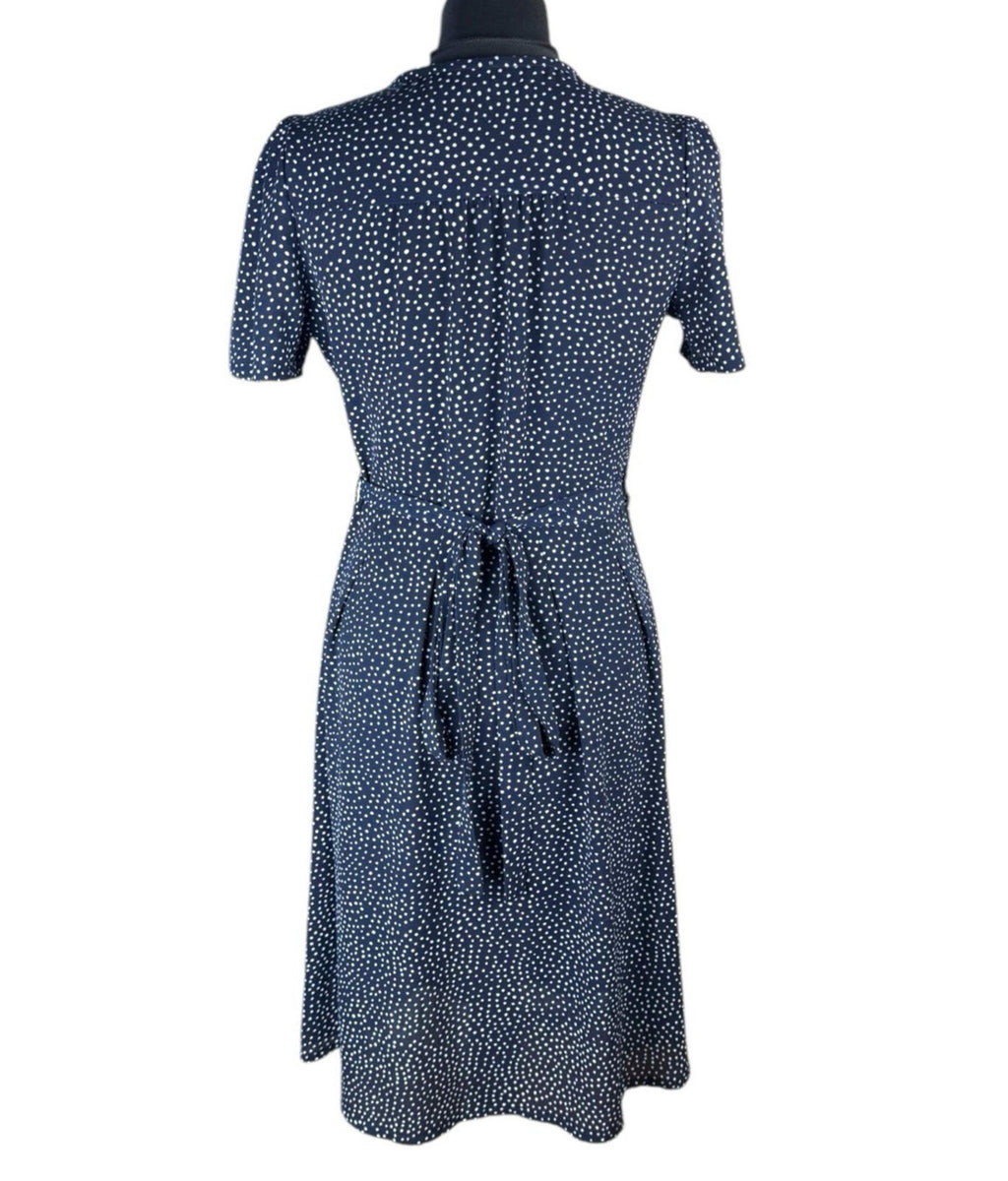 OST London Polka Dot Wrap Dress Women’s UK Size XS Navy Blue Belted Midi