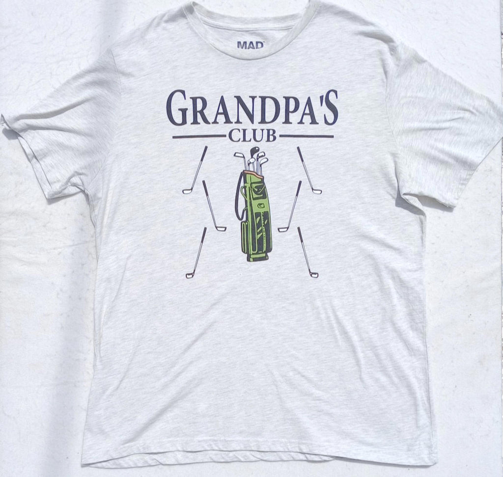 Grandpa's Club Golf Graphic Print T-Shirt Men's UK Size 2XL Grey Crew Neck