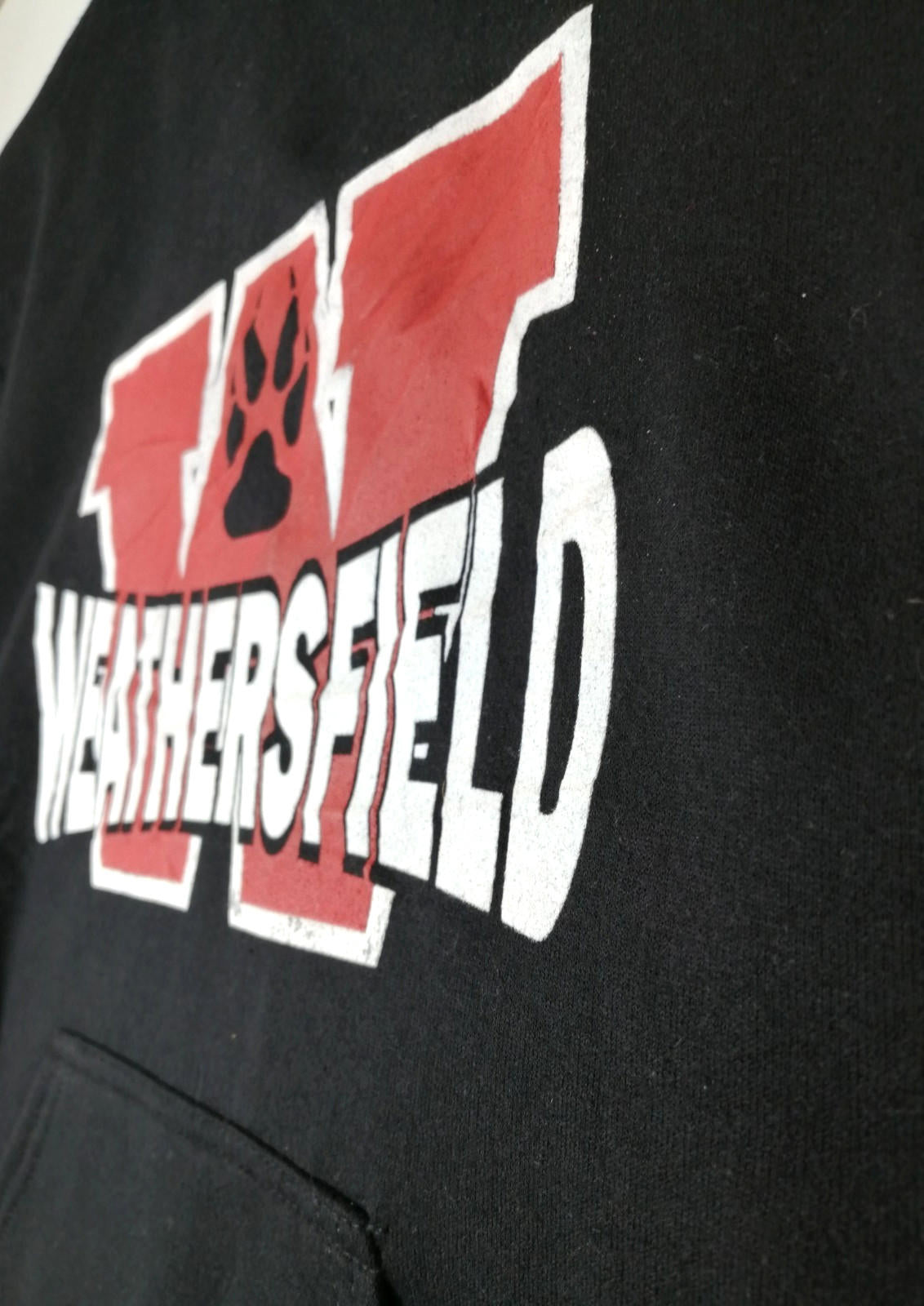 Weathersfield School Sports Hoodie Men's Size S Black Jersey Hooded Pockets