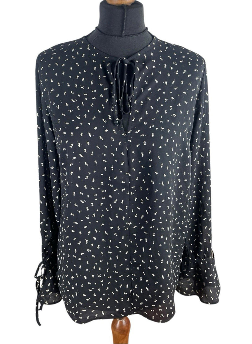 Lumiere Black Floral Blouse Long Sleeve Women’s UK Size S