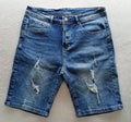 Shein Shorts Men's Size Large Blue Denim Cotton Rich 5 Pocket Design Distressed