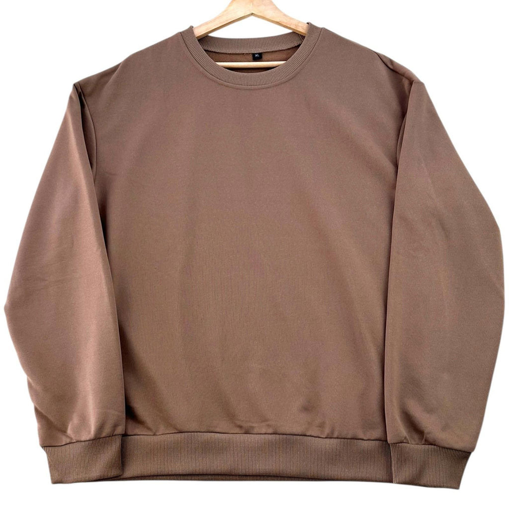 Casual Jumper Men's UK Size XL Brown Long Sleeve Crew Neck Stretch Waist Cuff