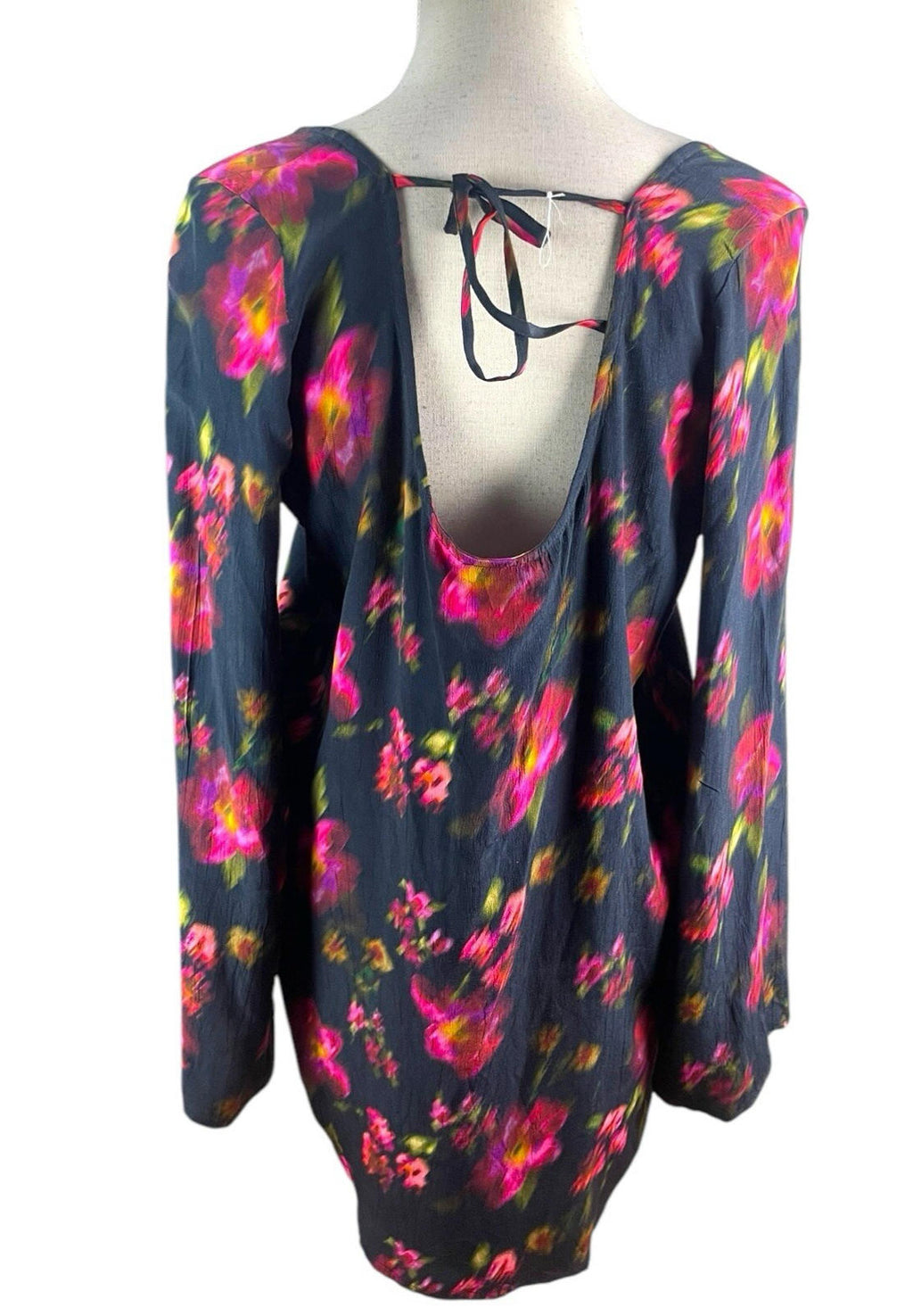 Nasty Gal Floral Tunic Mini Dress Women’s UK Size 10 Long Sleeve Scoop Neck