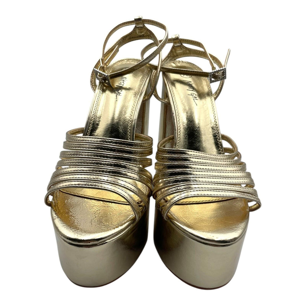 Nasty Gal Shoes Gold Metallic Strappy Platform Block Heel Women’s UK Size 8