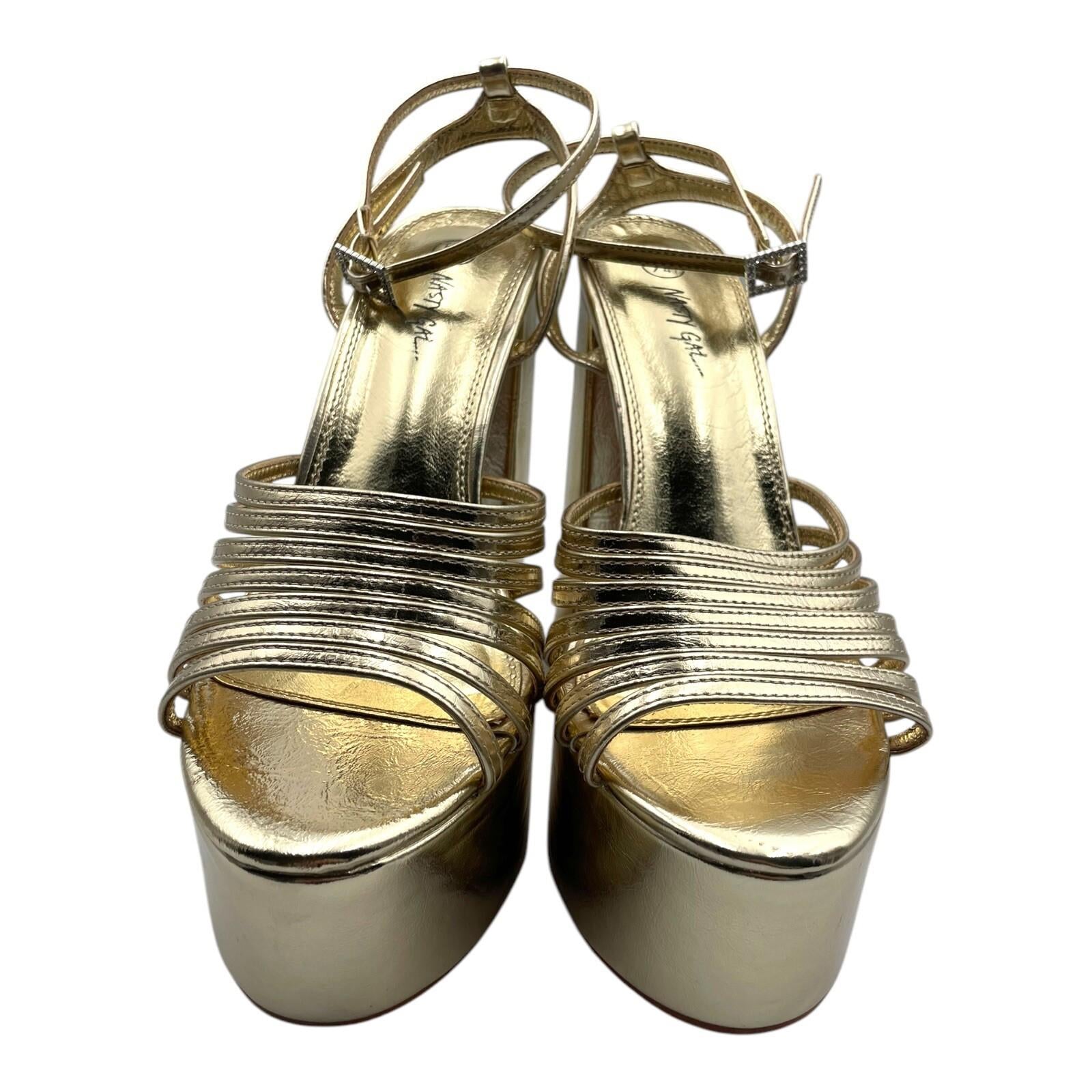 Nasty Gal Shoes Gold Metallic Strappy Platform Block Heel Women’s UK Size 8
