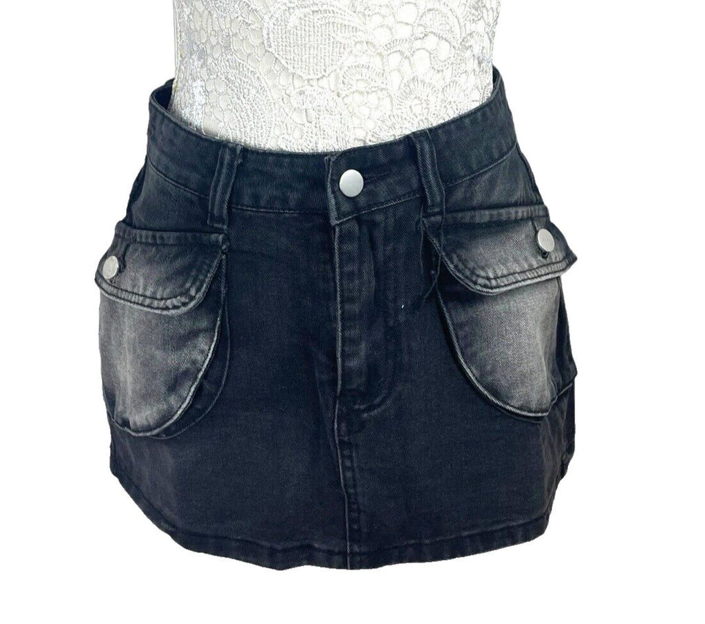 Dark Denim Cargo Mini Skirt Black Women's UK Size 8