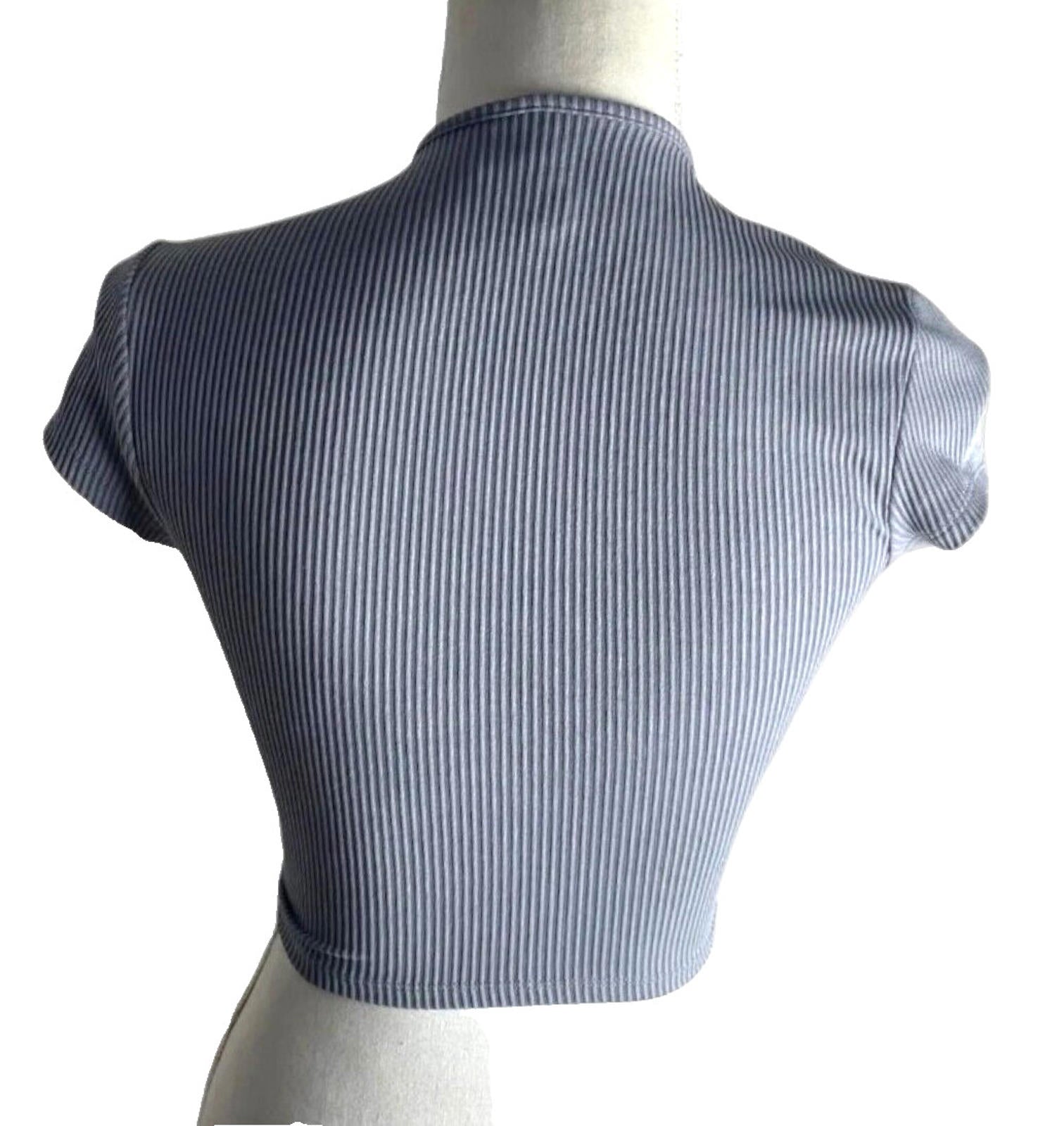 Divided Crop Top Grey Rib Ruffle Detail T-Shirt Blouse Women's UK Size XS