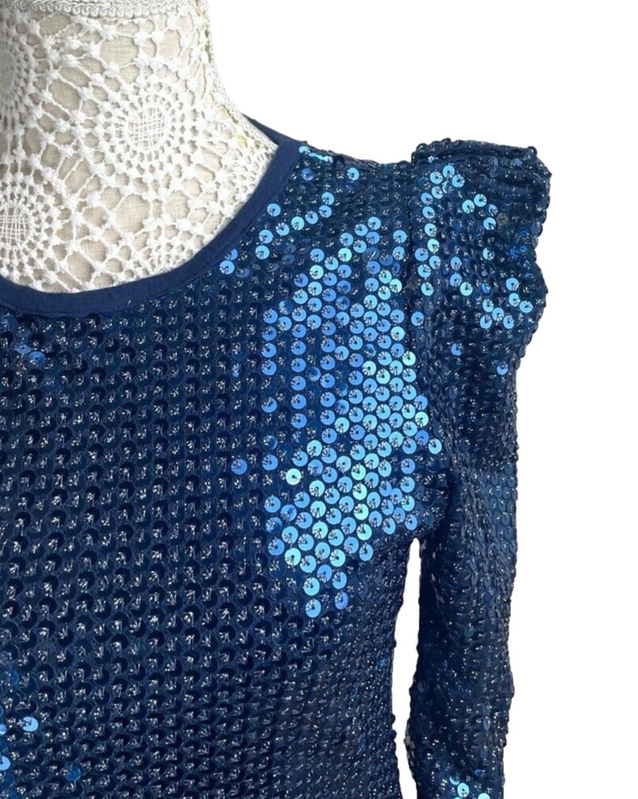 Glamorous Mini Dress Navy Blue Sequin Puff Sleeve Women’s UK Size 10