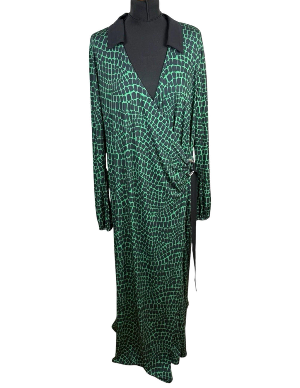 Lipsy London Green Midi Dress Collared Belted Stretch Women’s UK Size 20