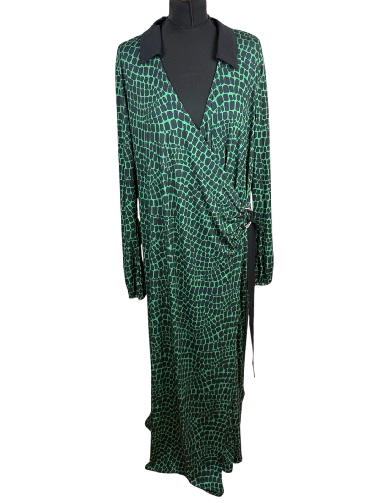 Lipsy London Green Midi Dress Collared Belted Stretch Women’s UK Size 20