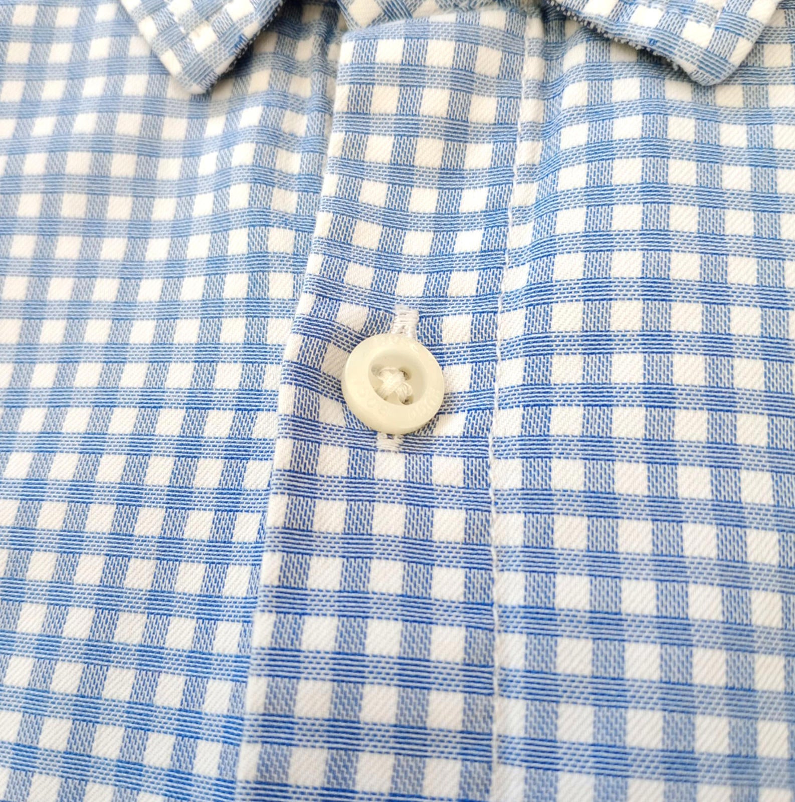 Hugo Boss Shirt Men's UK Size M Long Sleeve Blue Check 100% Cotton Pocket Modern