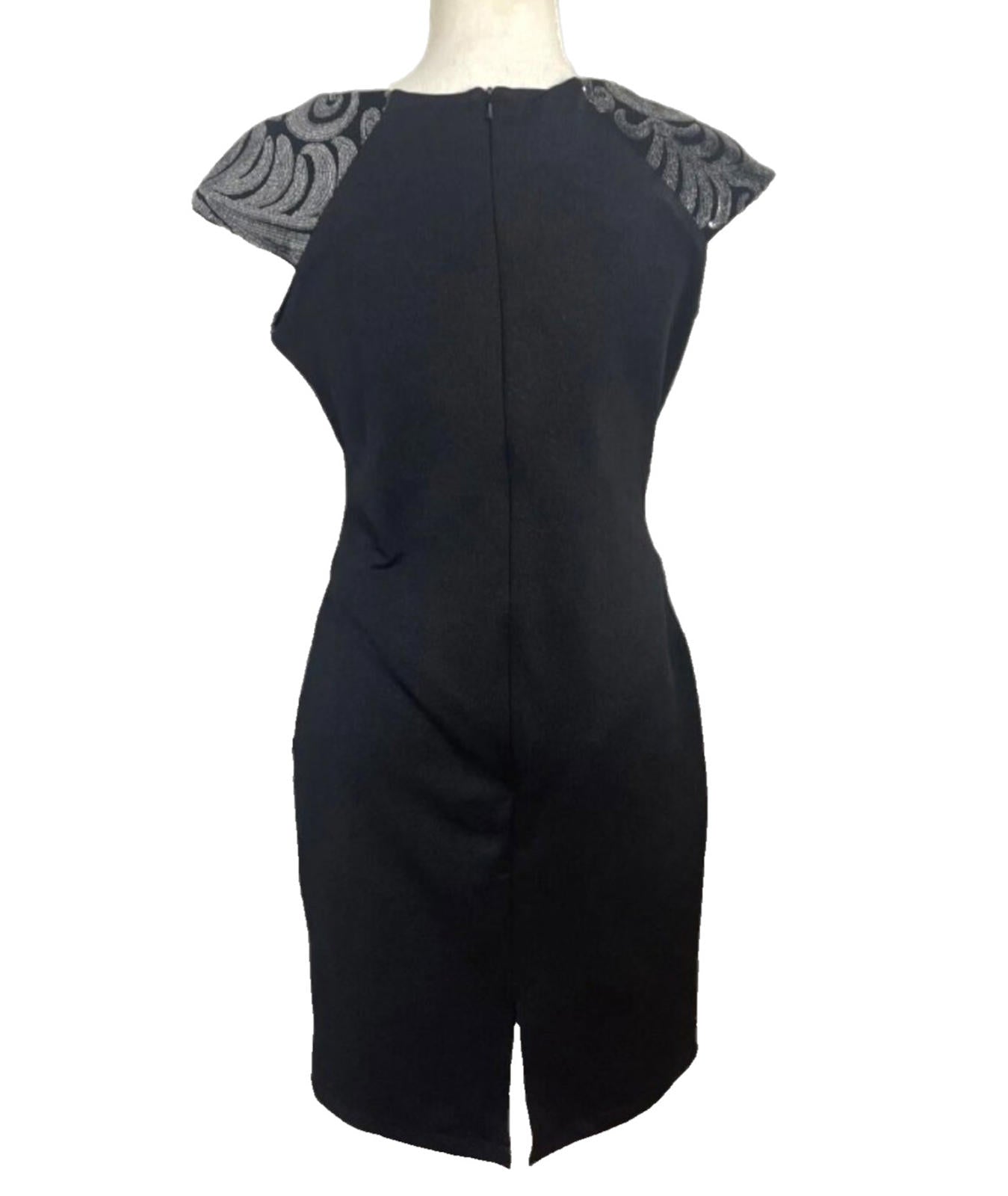 Amy Childs Black Midi Dress Silver Sequin Leaf Detail Women's UK Size 14