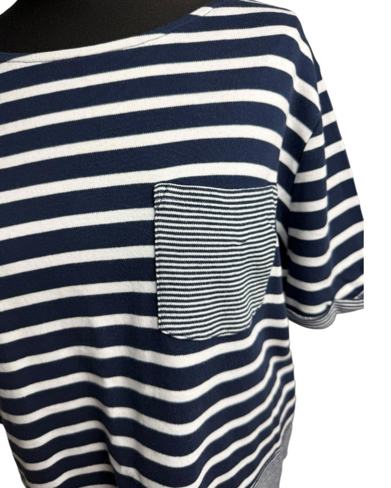 TU Navy Stripe Nautical T-Shirt Front Pocket 100% Cotton Women’s UK Size 18