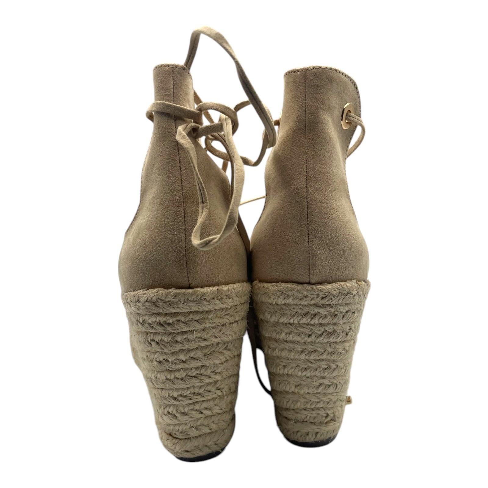 Just Fab Wedge Espadrille Shoes Women’s UK Size 6 Beige Suede Lace-Up Ankle