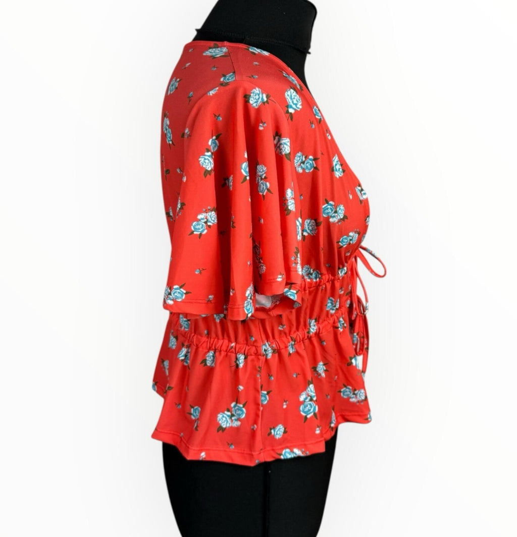 ASOS Floral Croptop Women's UK Size Tie Front Short Sleeve Orange