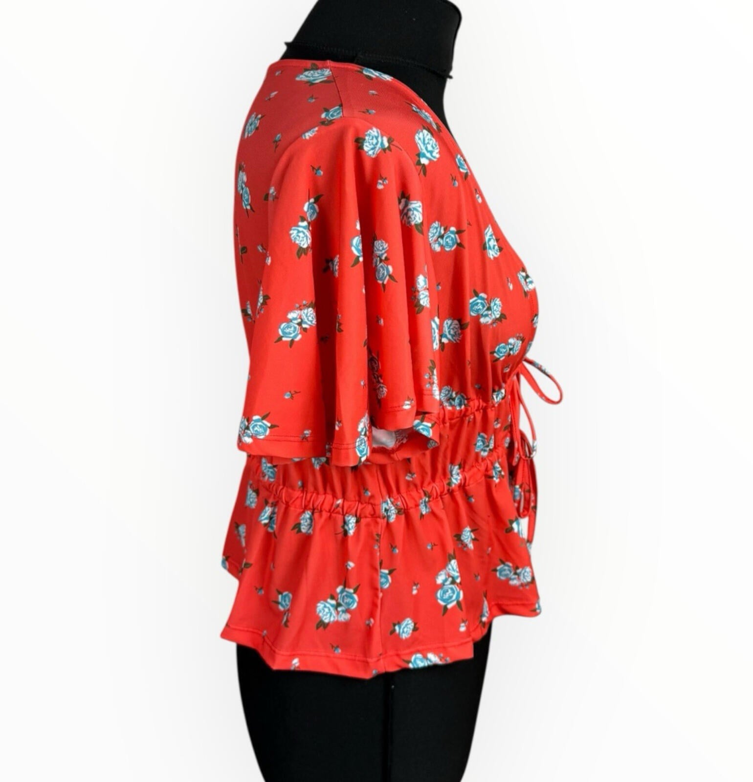 ASOS Floral Croptop Women's UK Size Tie Front Short Sleeve Orange