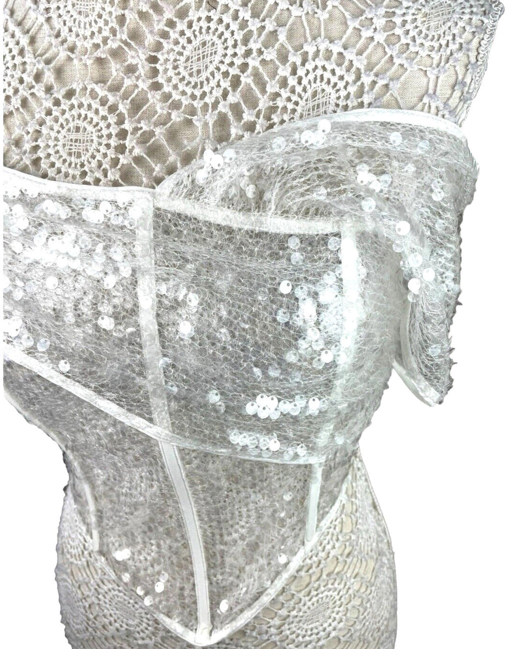 Pretty Little Thing Sheer Sequin One Sleeve Corset Top Women’s UK Size 8 Cropped