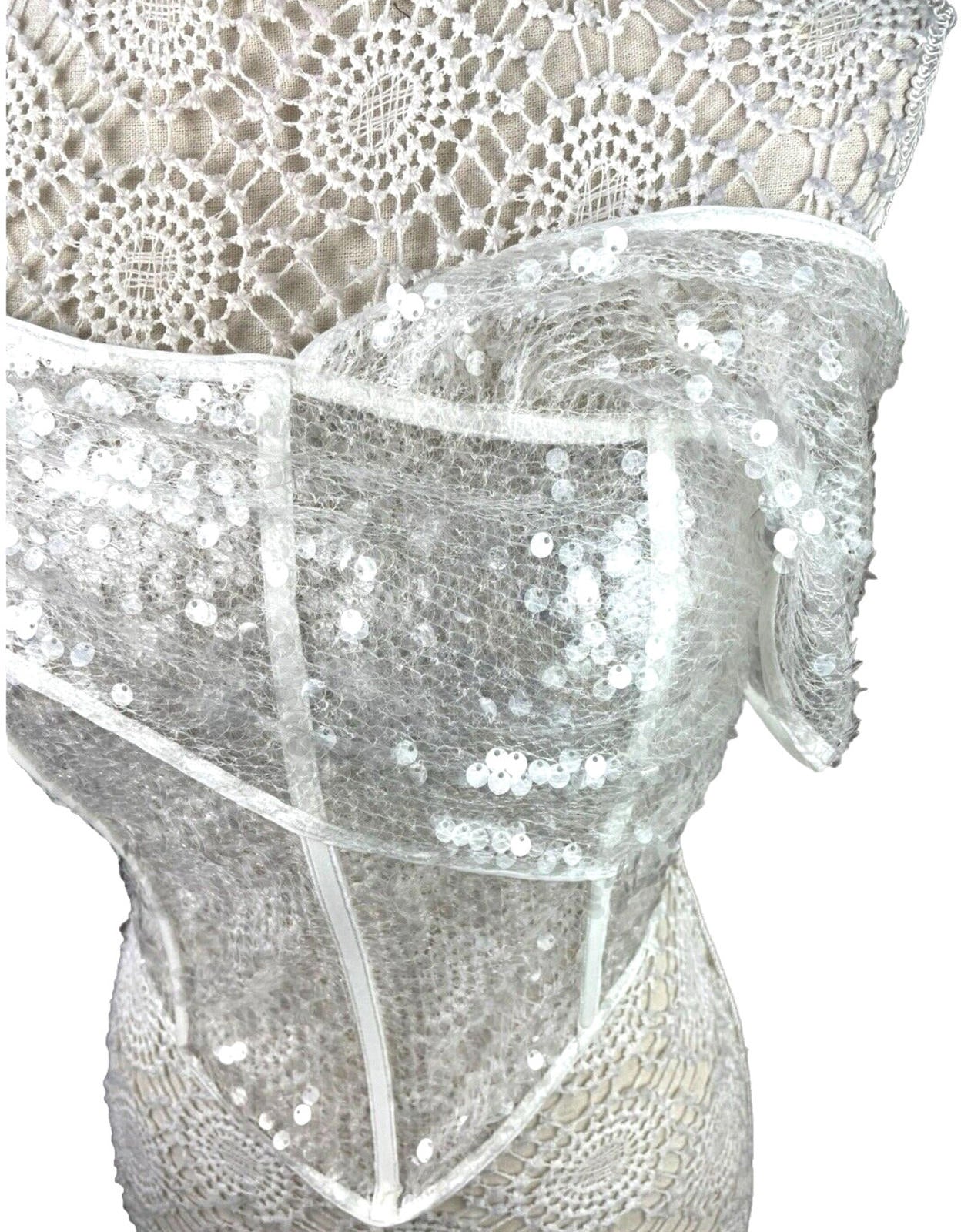 Pretty Little Thing Sheer Sequin One Sleeve Corset Top Women’s UK Size 8 Cropped