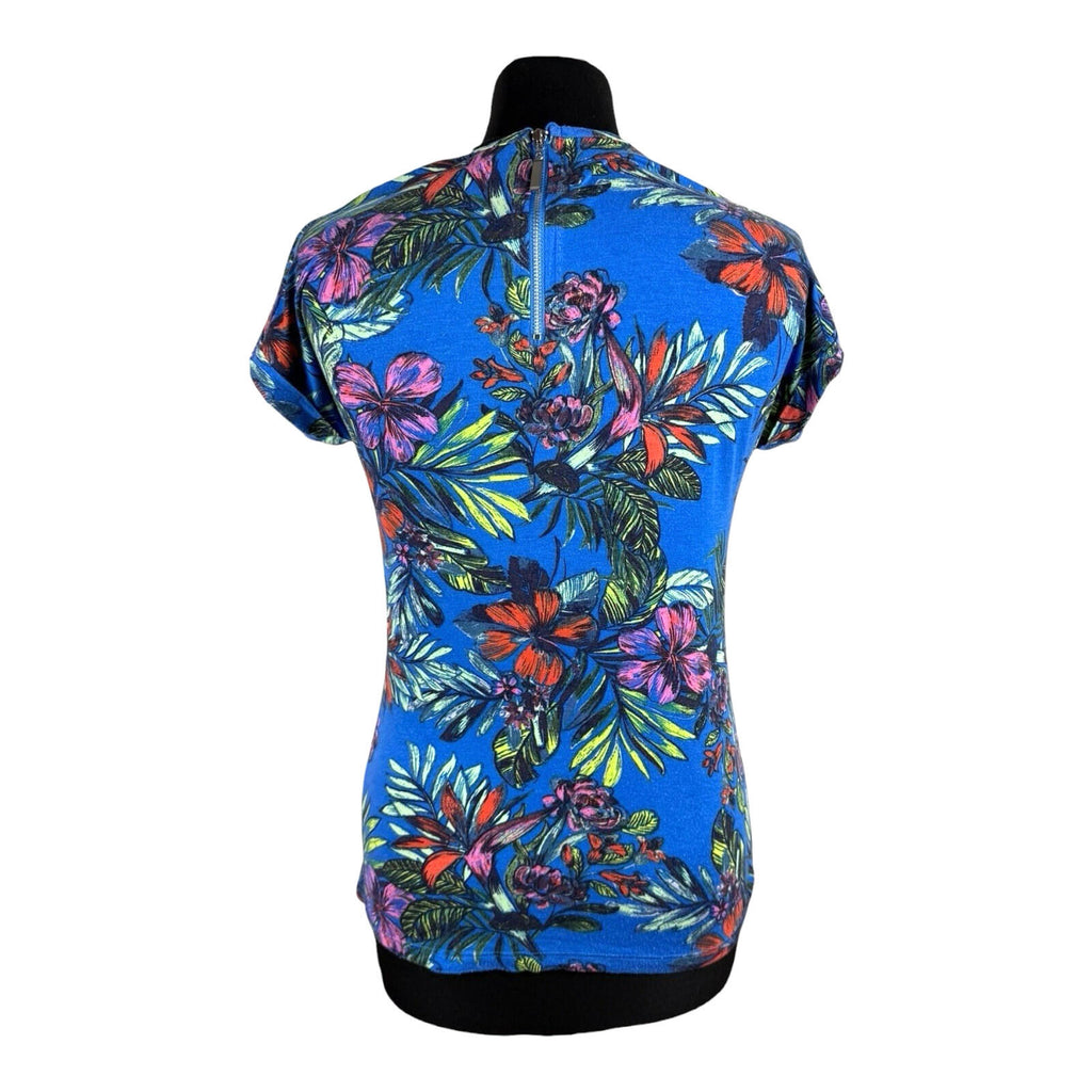 Peacocks T-Shirt Blouse Women’s UK Size 8 Tropical Print Zip Back Multicolour