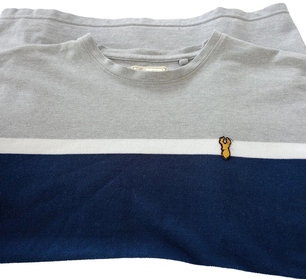 Next T-Shirt Men's UK Size L Grey Crew Neck Jersey Logo Striped Cotton Rich
