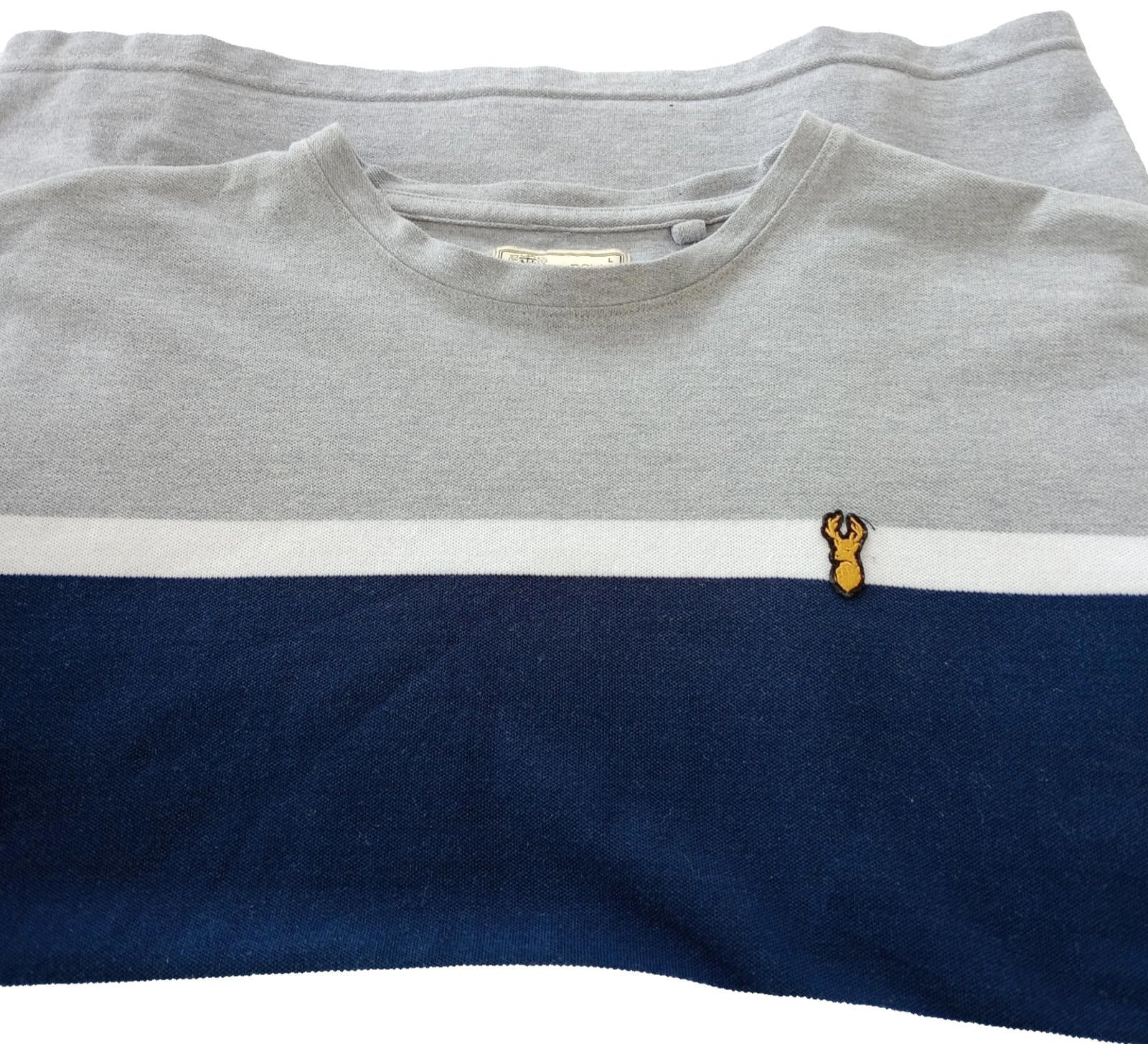 Next T-Shirt Men's UK Size L Grey Crew Neck Jersey Logo Striped Cotton Rich