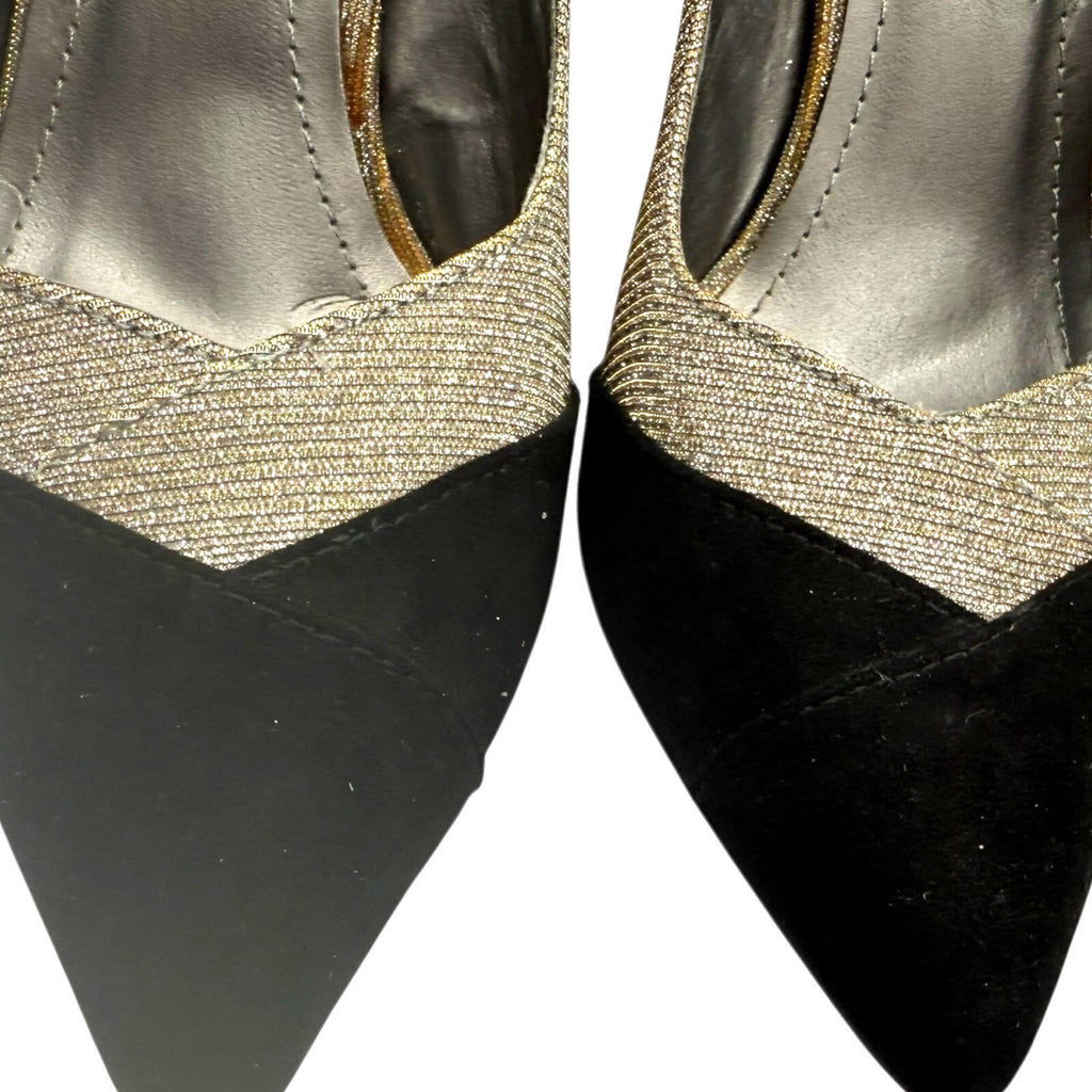Belle Woman Stiletto Shoes Women’s UK Size 6 Pointed Toe Sparkle Black Silver