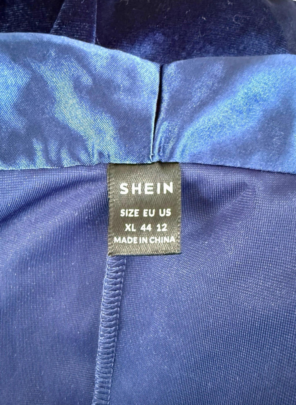 Shein Blue Velour Blazer Jacket Collared Women’s UK Size XL (14-16)