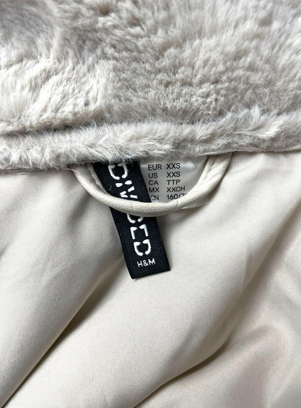 Divided Greige Faux Leather Jacket Fur Trim Collar Women’s UK Size XXS