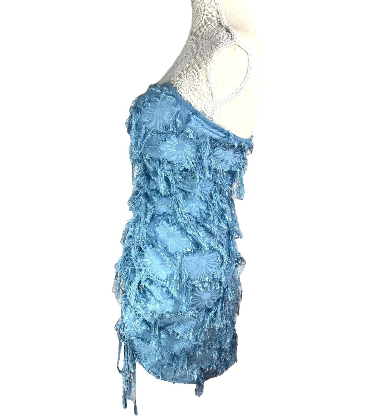 Pretty Little Thing Blue Faux Feather Off Shoulder Mini Dress Women’s UK Size 8
