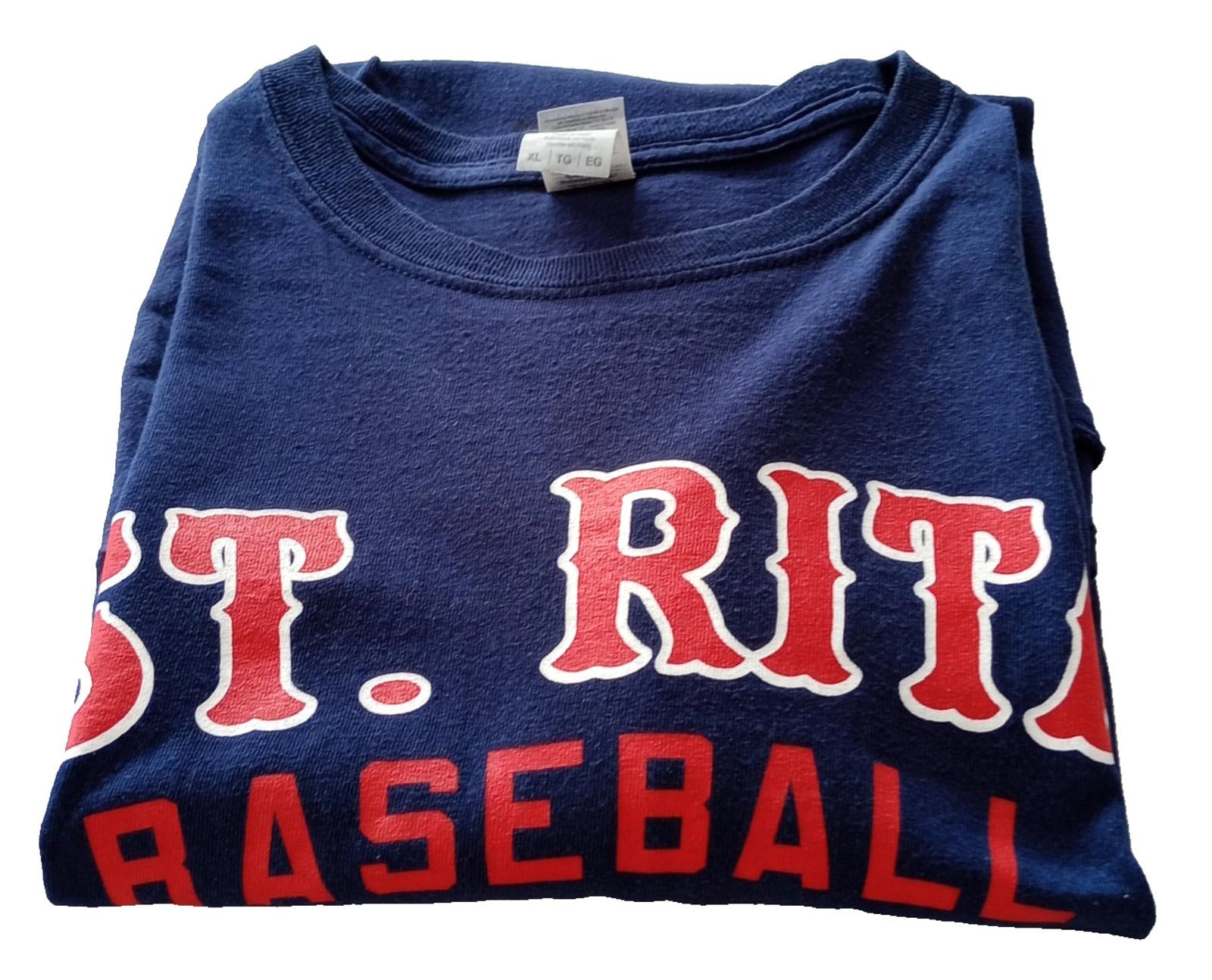 St. Rita Baseball Graphic Print T-Shirt Men's UK Size XL Blue Crew Neck