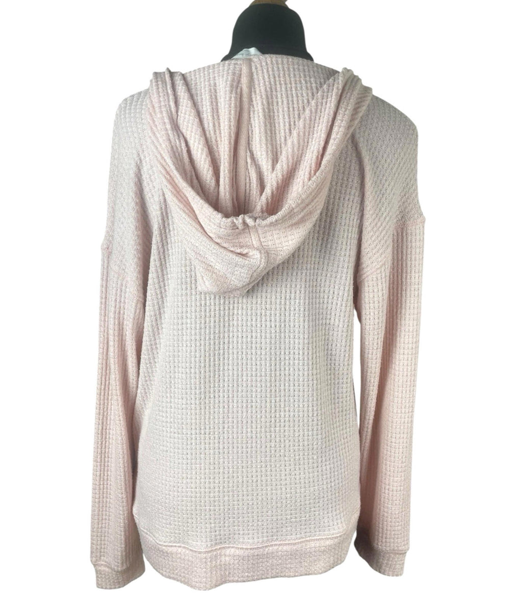 Waffle Knit Hooded Top Women’s UK Size 10 Pale Pink Deep V-Neck Textured Sweater
