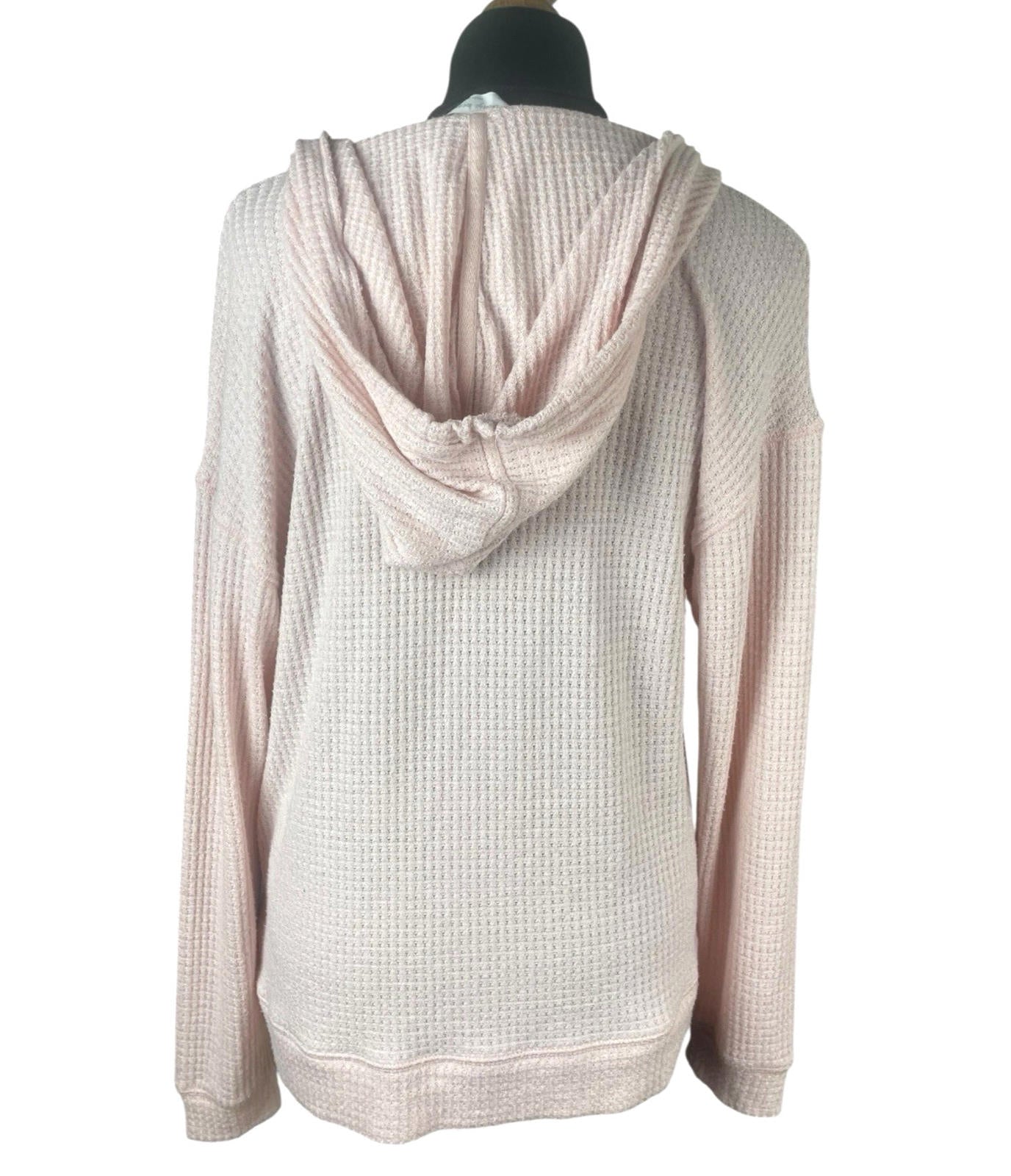 Waffle Knit Hooded Top Women’s UK Size 10 Pale Pink Deep V-Neck Textured Sweater