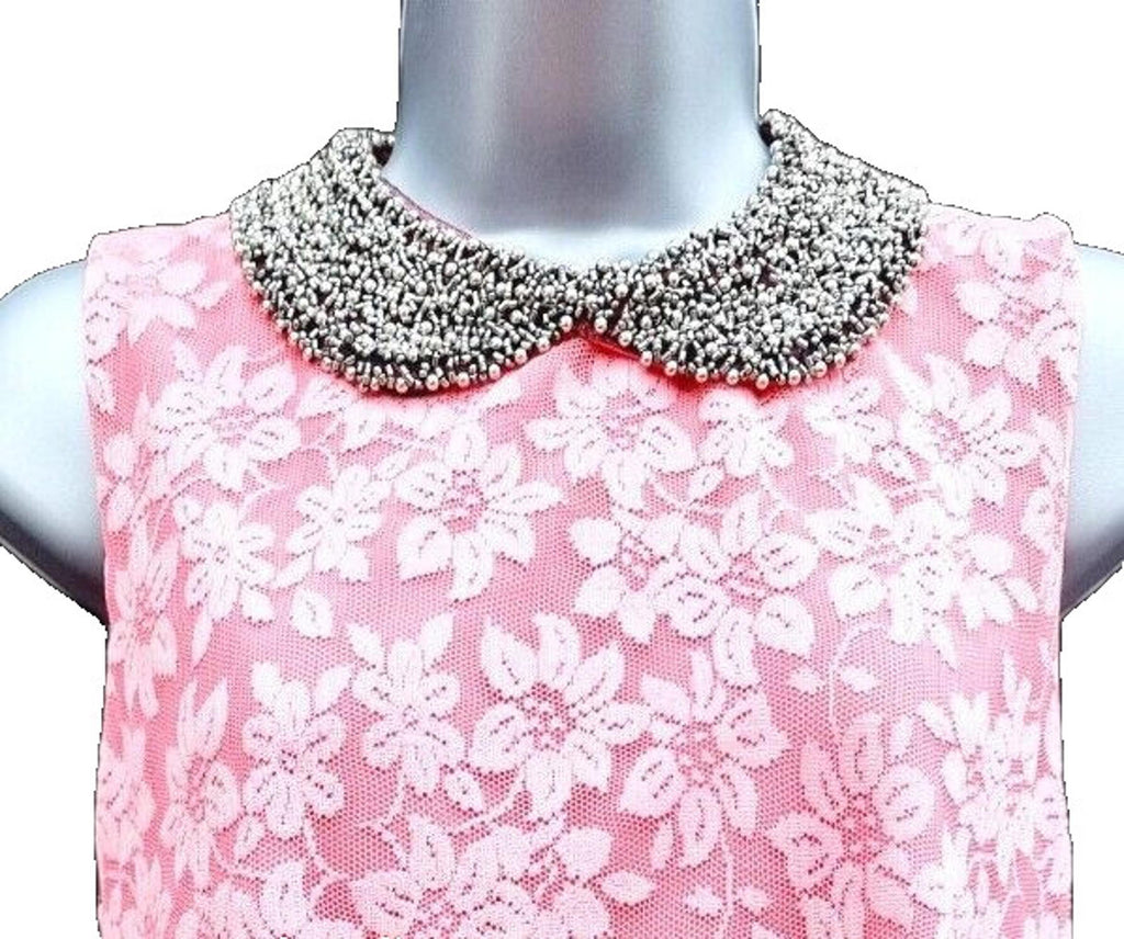 Select Mini Dress Women's UK Size 10 Pink Floral Lace Overlay Embellished Collar