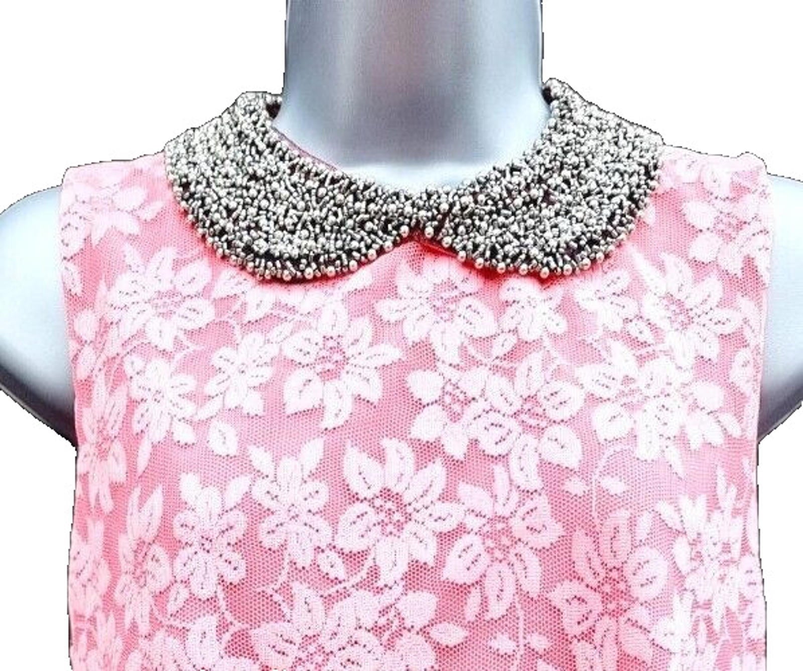 Select Mini Dress Women's UK Size 10 Pink Floral Lace Overlay Embellished Collar