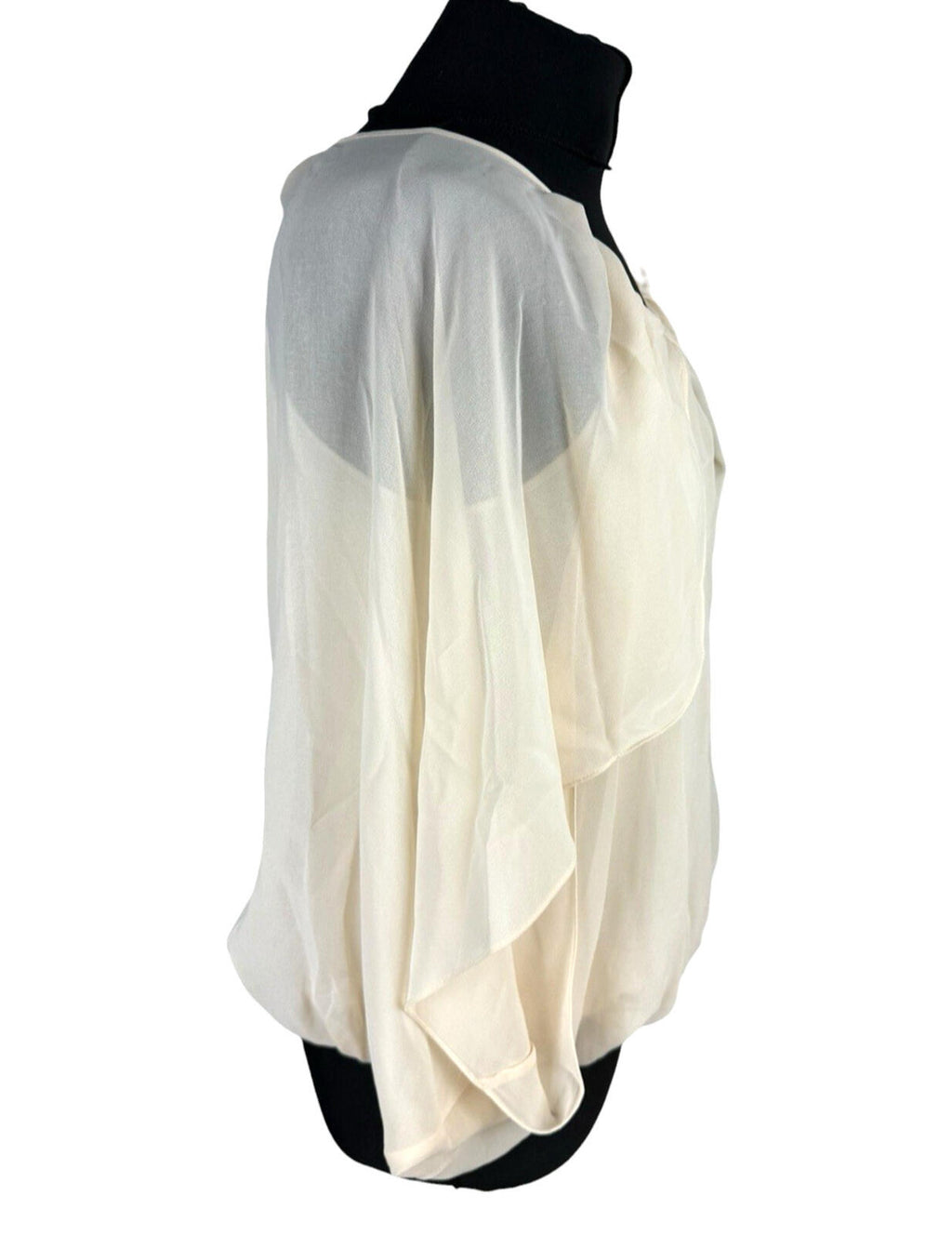 Warehouse Chiffon Layered Top Women’s UK Size 10 Smocked Keyhole Front Beige