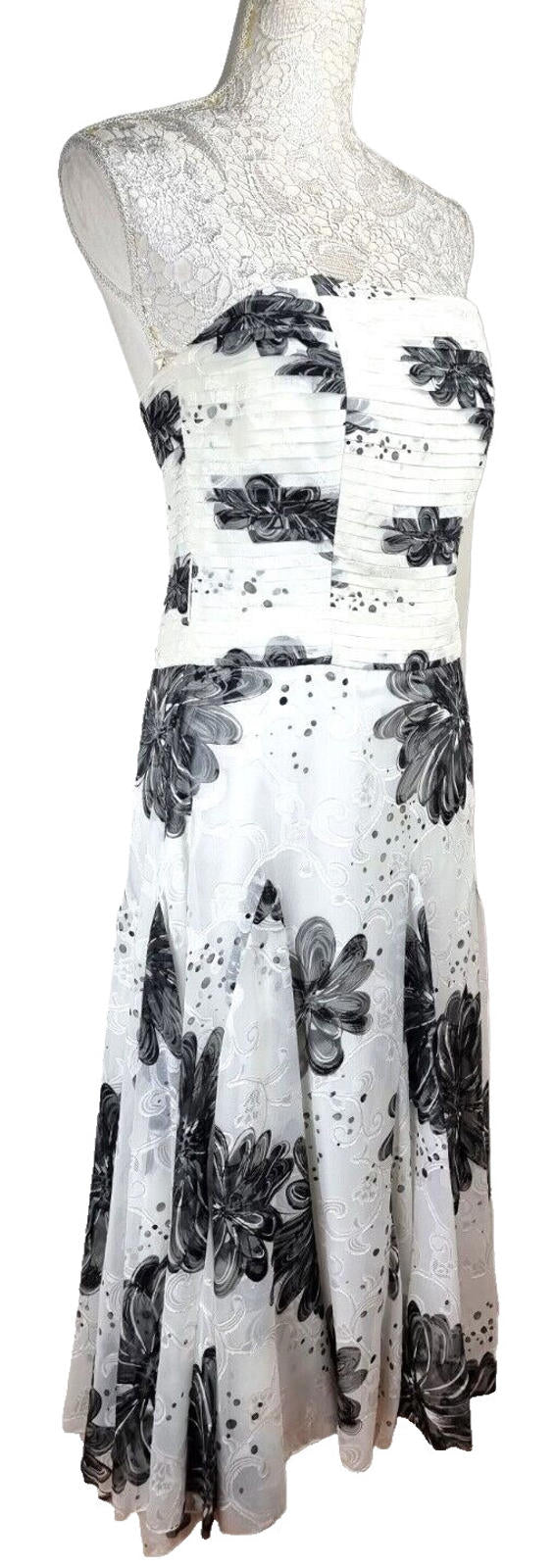 SF Collection Cocktail Dress Women's UK Size 12 Floral Chiffon Satin Layered